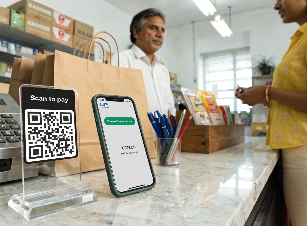 Digital payments and fintech services at an Indian retail counter