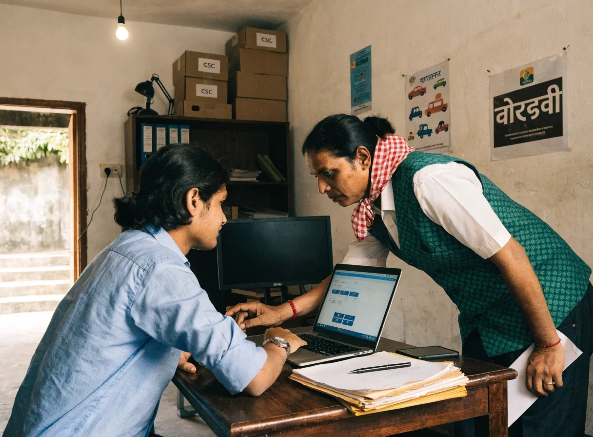 Small business operator helping a customer with digital services